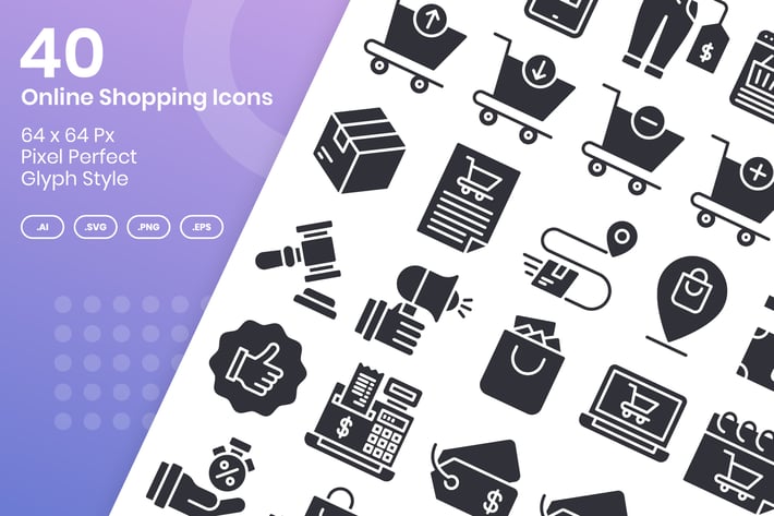 40 Online Shopping Icons Set - Glyph