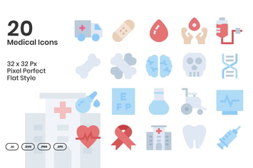 20 Medical Icons Set - Flat