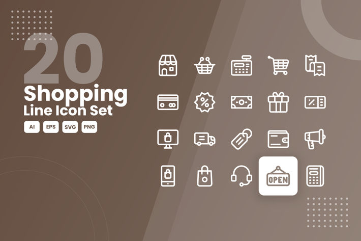 20 Shopping Line Icon Set
