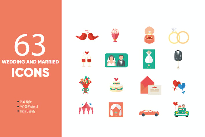 Wedding and Married Flat Icons