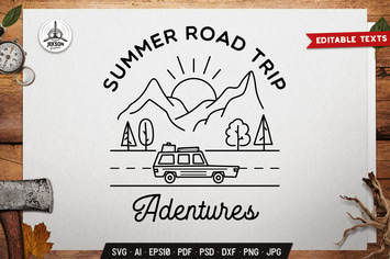 Summer Line Art Logo Design Hiking Road Trip Badge