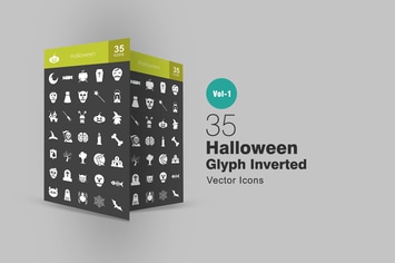 35 Halloween Glyph Inverted Icons