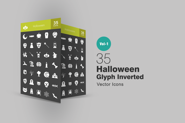 35 Halloween Glyph Inverted Icons