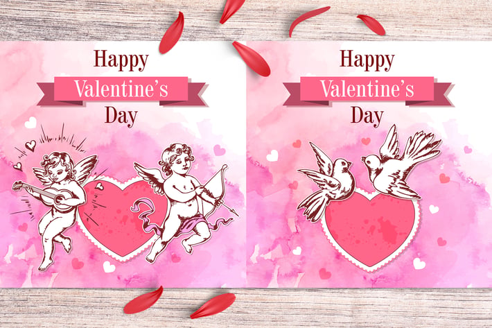 Watercolor Valentines Day Greeting Card