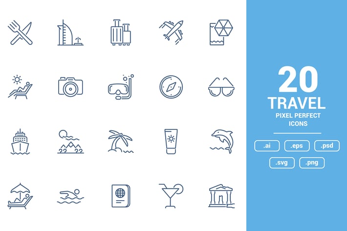 Flat line icons design - Travel and Leisure