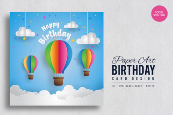 Paper Art Happy Birthday Vector Card Vol.3