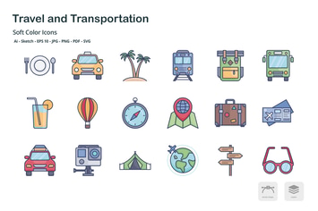 Travel and transportation soft color icons