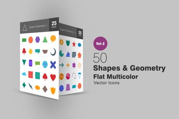 50 Shapes & Geometry Flat Multicolor Icons
