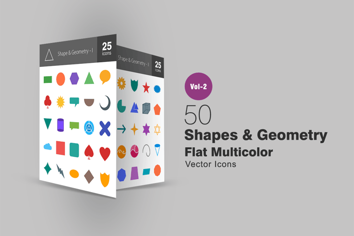 50 Shapes & Geometry Flat Multicolor Icons