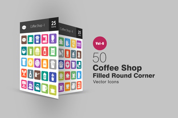 50 Coffee Shop Filled Round Corner Icons