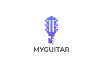 Modern Guitar and Hand Negative Space Logo