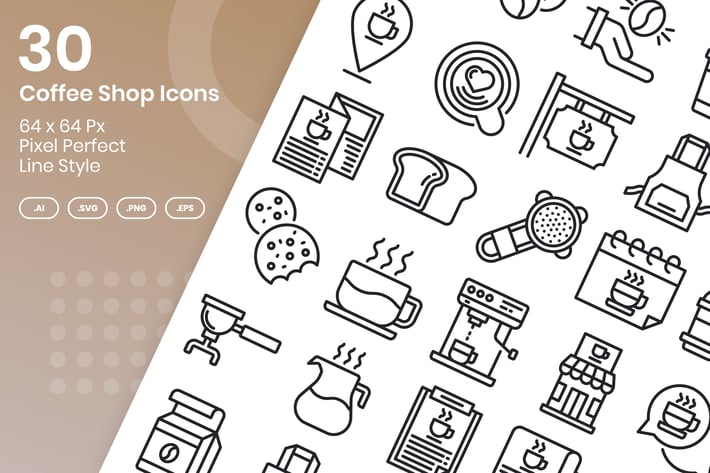 30 Coffee Shop Icons Set - Line