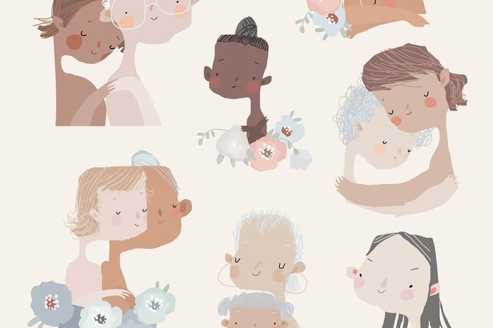 Vector Set of Cute Illustrations for Mothers Day 