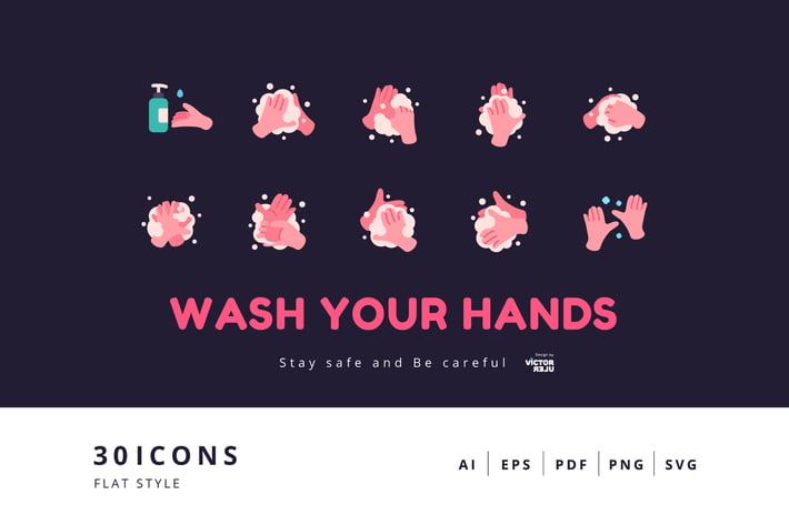 30 Elements Icon - Wash Your Hands Flat Style