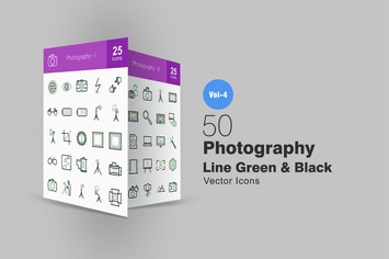 50 Photography Line Green & Black Icons