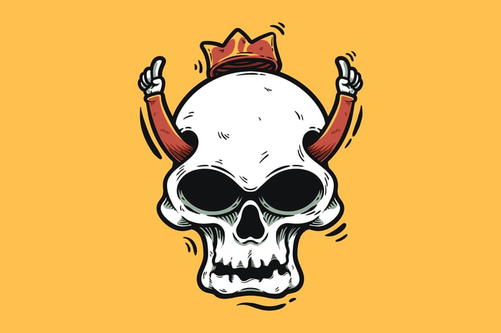 Cartoon Skull With Hands And Crown