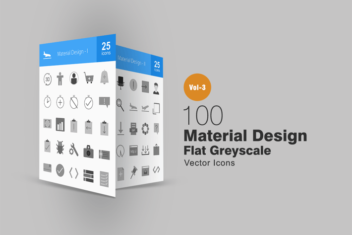 100 Material Design Greyscale Icons