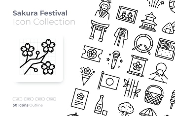 Sakura Festival Outline Icon
