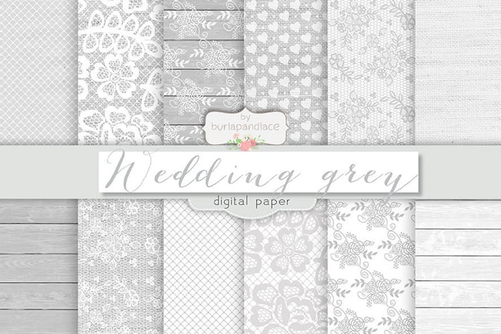 Grey wedding digital paper pack