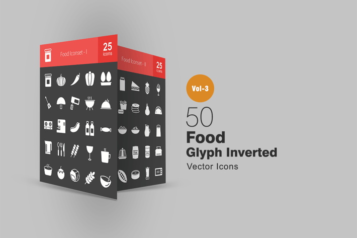 50 Food Glyph Inverted Icons