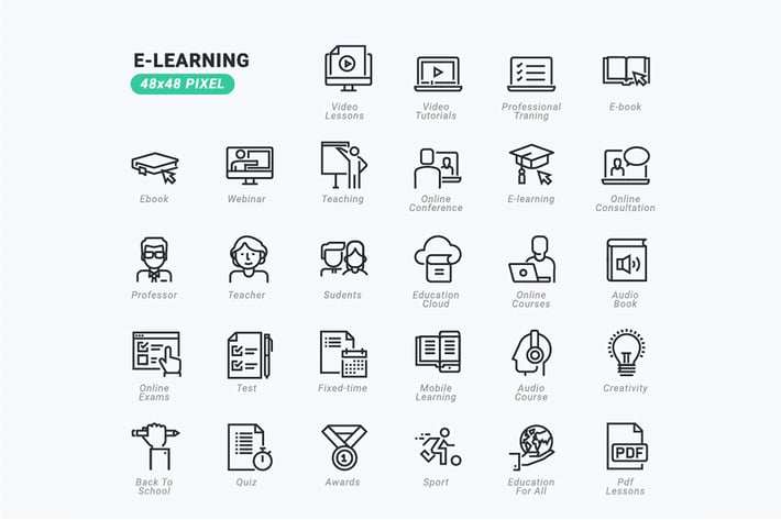Thin Line Icons Set of E-learning