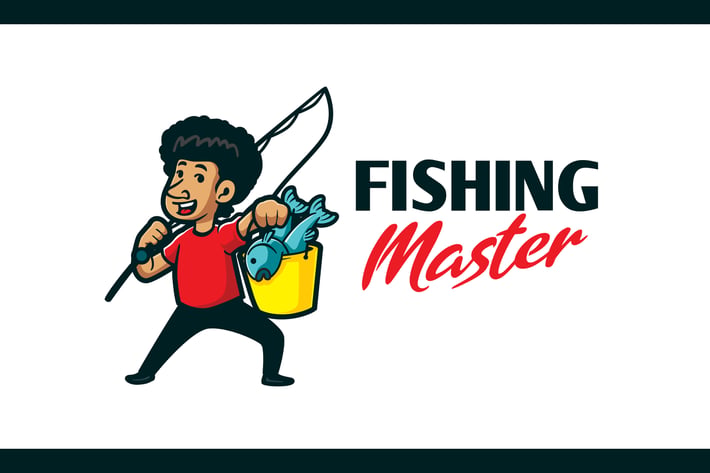 Cartoon Happy Angler Character Mascot Logo