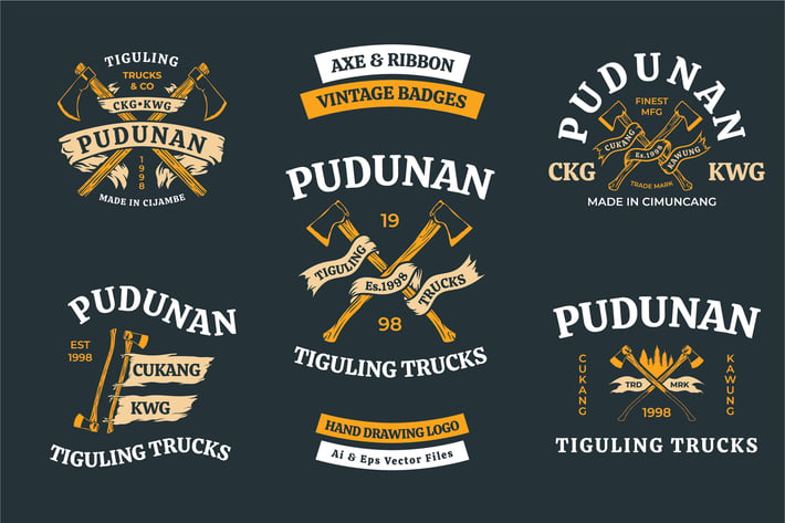 Axe and Ribbon Vintage Badges