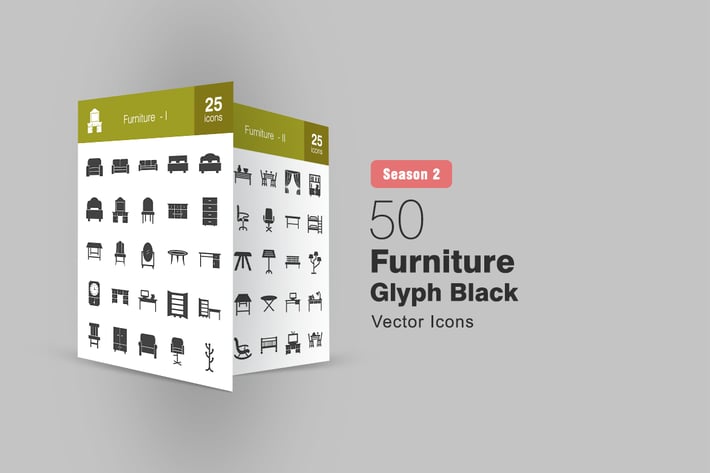 50 Furniture Glyph Icons Season II