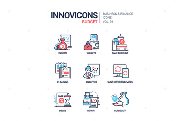 Budget - vector line design style icons set