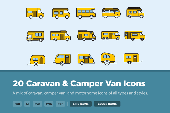 20 Caravan & Camper Van Icons