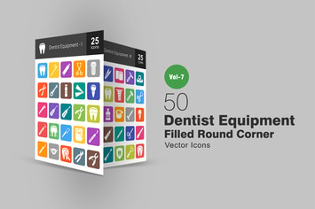 50 Dentist Equipment Filled Round Corner Icons