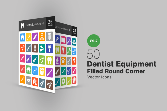 50 Dentist Equipment Filled Round Corner Icons
