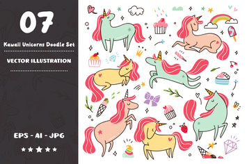 Kawaii Unicorns Doodle Set