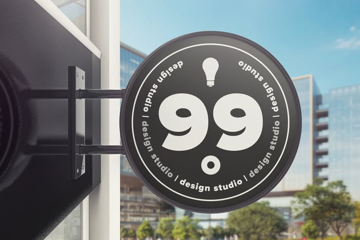 Building Advertising Round Sign Mockup