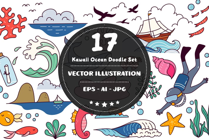 Kawaii Ocean Doodle Set