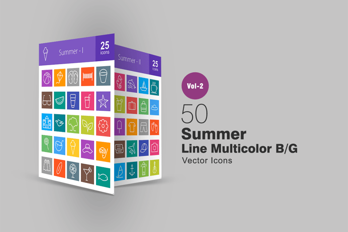 50 Summer Line Multicolor Icons