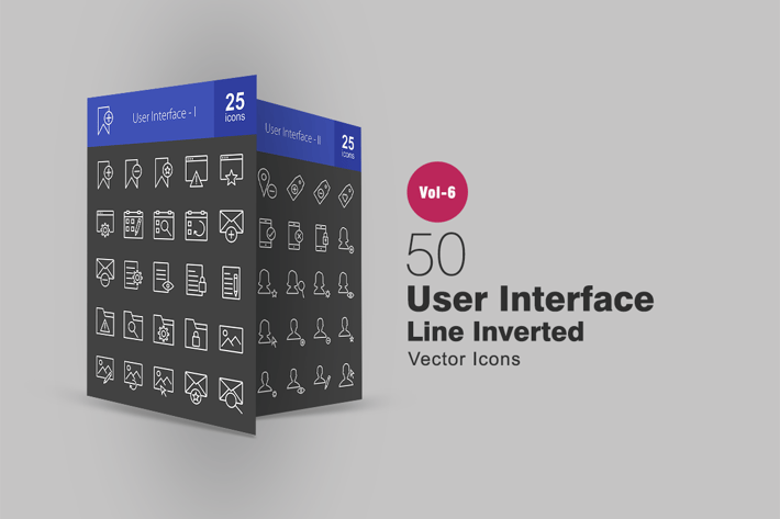 50 User Interface Line Inverted Icons