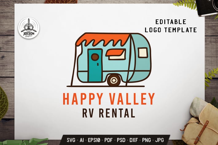 Camper RV Label Template. Camping Emblem Design