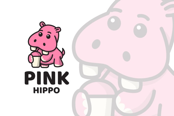Pink Hippo Cute Logo Template