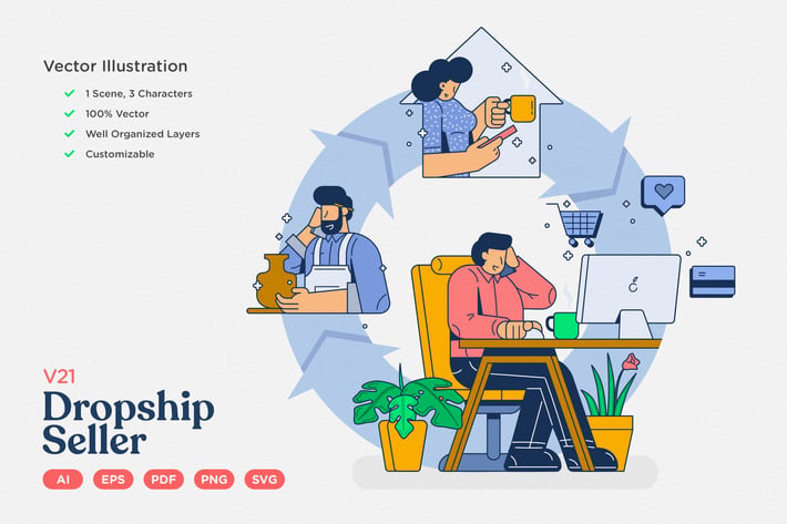 E-commerce Vector Illustration: Dropship Seller