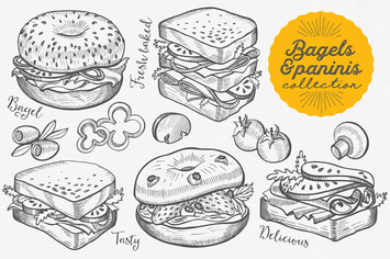 Bagels And Paninis Hand-Drawn Graphic
