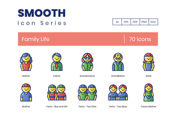  70 Family Life Line Icons