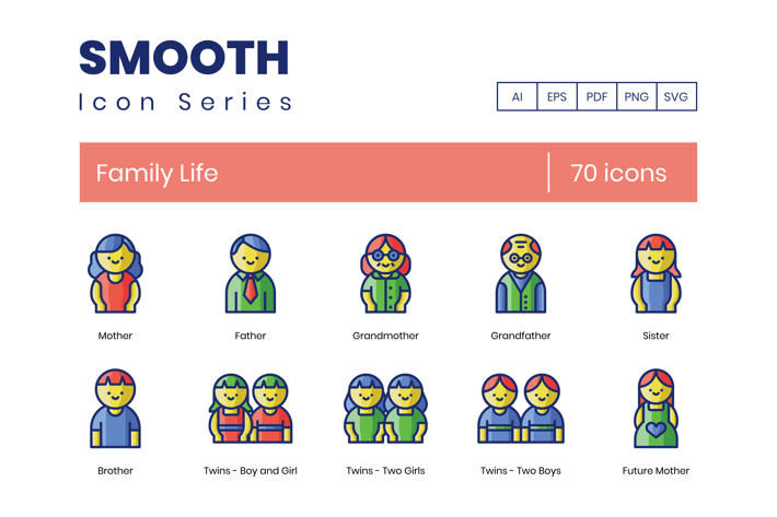  70 Family Life Line Icons