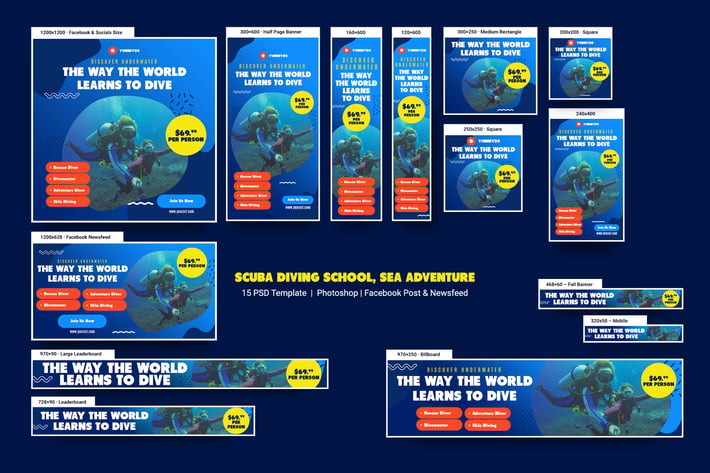 Scuba Diving School & Sea Adventure Banners Ad