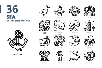 Sea Outline Style Icon Set