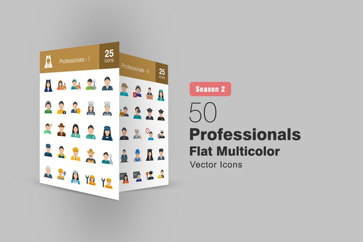 50 Professionals Flat Multicolor Icons Season II