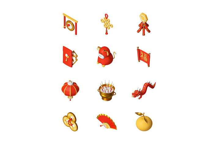 Chinese New Year - set of colorful 3d icons