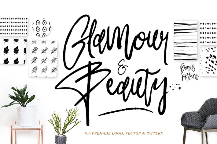 Glamour Font+ 90premade Logo+Pattern