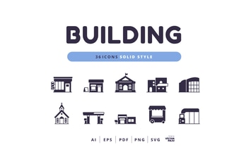 36 Icons Building Solid Style