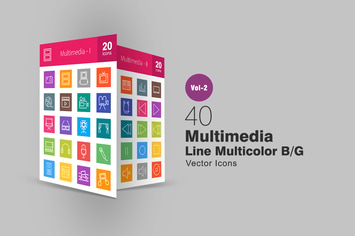 40 Multimedia Line Multicolor Icons